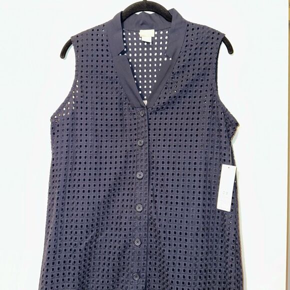 Chicos Navy Blue Eyelet Lace Notch Collar Maxi Dress Size 0.5 (Womens 6) NWT - Picture 4 of 15